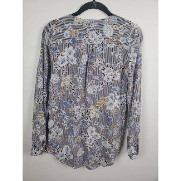 Brina & Em Blouse Small Womens Roll Tab Sleeve V Neck Multicolor Flowy Floral - Picture 4 of 6